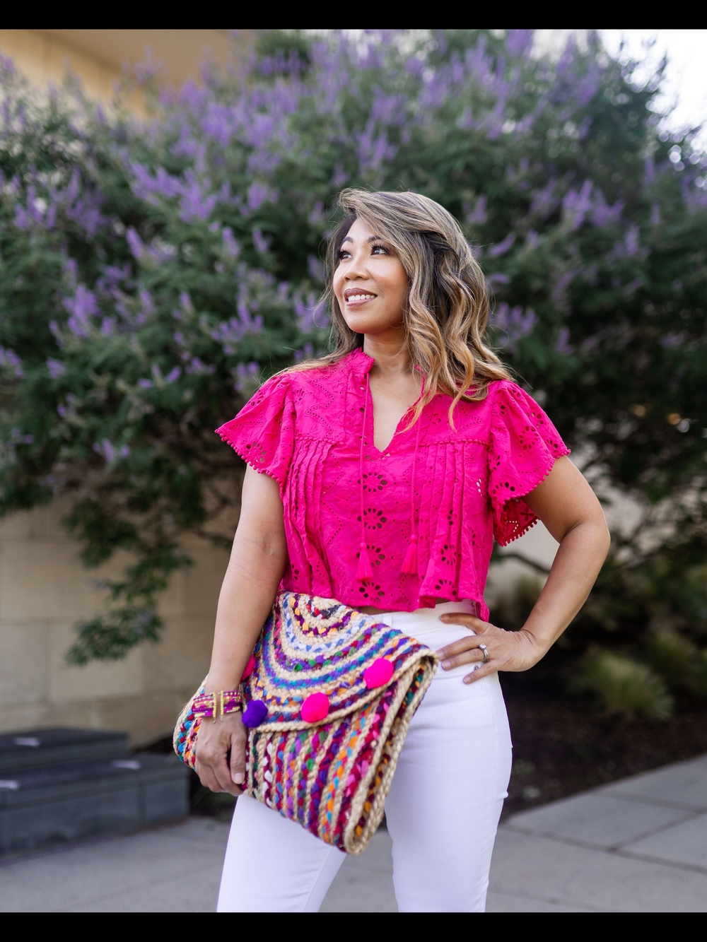 Tularosa Hot Pink Eyelet Flutter Sleeve Crop Top